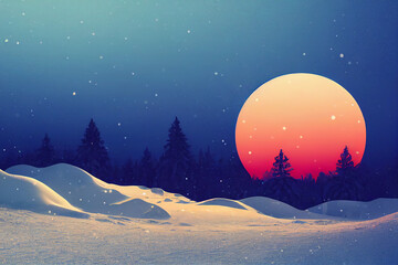 Illustration of a winter wonderland landscape with snow