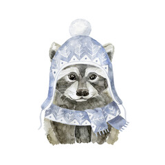Watercolor Raccoon. Forest Animal illustration.