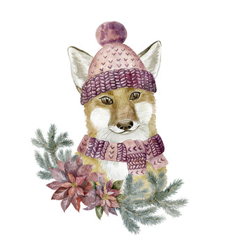 Watercolor Fox. Forest Animal illustration.
