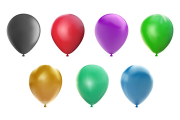 Set of realistic 3d colorful helium balloons isolated on white background. Collection minimalistic design elements for festive, birthday party, holiday decoration. Vector illustration.