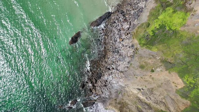 Beautiful sea landscape, beautiful rocky coast, view from the drone 4k, Crozon in France.