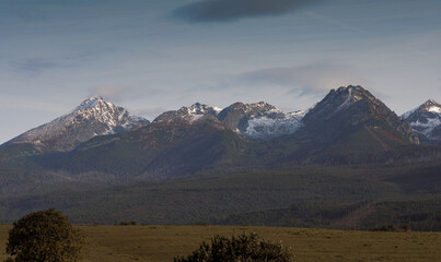 View of the morning mountains. Sunrise in the mountains. Slovak Tatras.