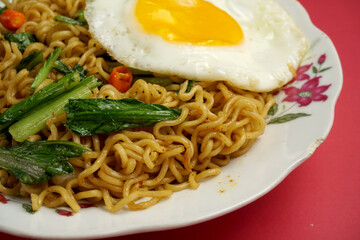 instant noodle dish with close-up shot