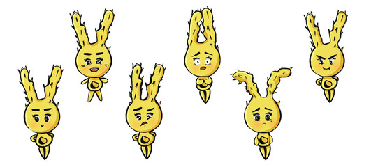 Set of emotions color illustrations of monsters on a white background