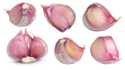 Garlic bulb and garlic cloves on white background