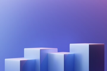 Empty podiums on a pink and blue background, 3d render