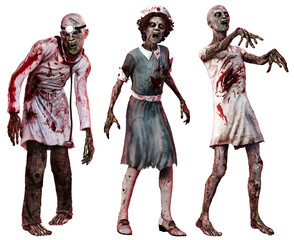 Zombies in hospital clothes 3D illustration © warpaintcobra