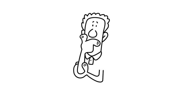 cartoon thinking, question mark symbol sketch and 2d animation