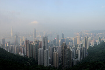 Hong Kong Financial district aerial view from The Peak.