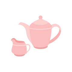 Set of pink teapots on a white background. Flat vector illustration