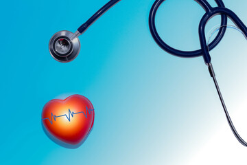 heart with heart waves with a stethoscope. medical concept