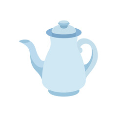 Blue teapot on white background. Flat vector illustration