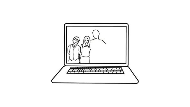 photo of family in laptop sketch and 2d animation, friends, people 