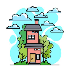 illustration of a house with clouds