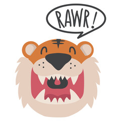 Cute tiger open mouth roaring vector