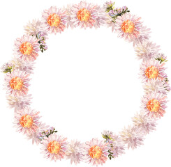 Obraz premium Watercolor Wildflowers Daisies Roses Convolvulus Asters Autumn Flowers Red Asters Red Dahlias for wedding postcard