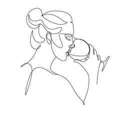 Woman with wine glass line draw. Drawing with one continuous line. Linear glamor logo in a minimalistic style for a wine label.