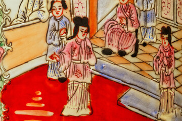 Obraz premium Closeup or macro photo of a geisha on a vase
