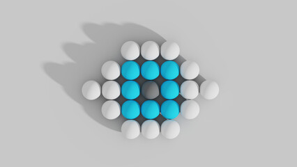 Eye close up, abstract spheres design.3D rendered illustration