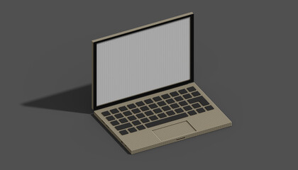 Laptop with blank screen , gray background. 3D rendered illustration