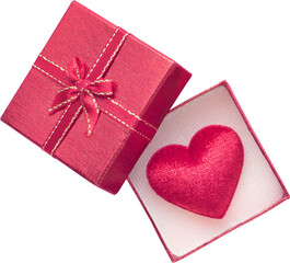 Gift box and red heart for love wedding or valentines day