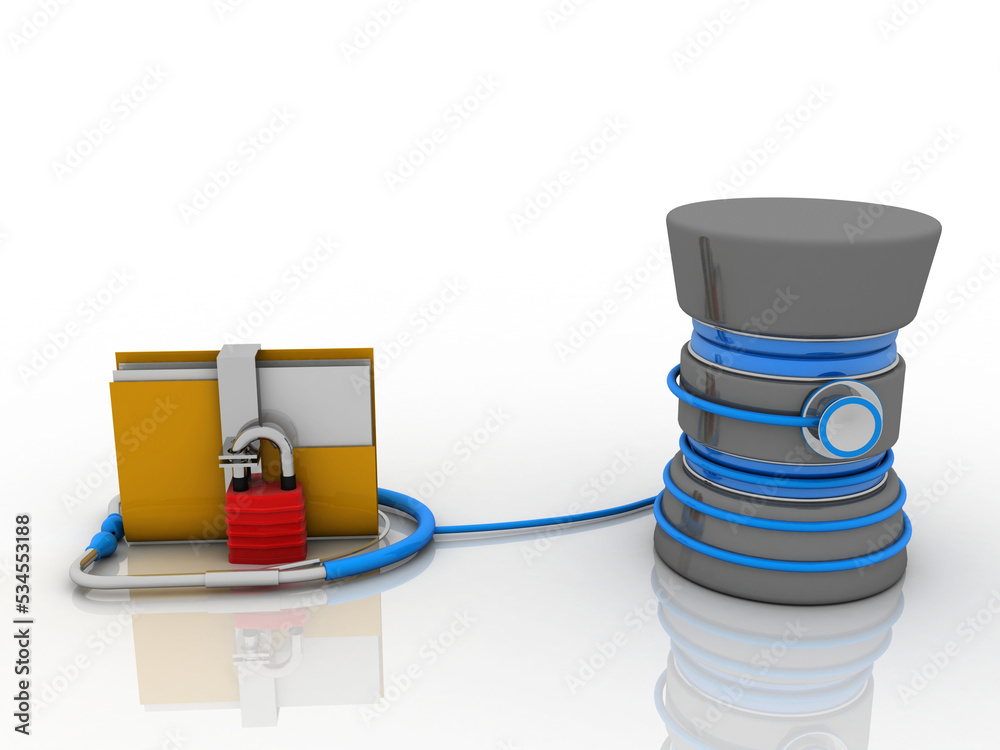 Poster 3d rendering folder connected to database connected stethoscope