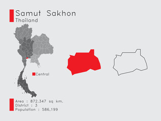 Samut Sakhon Position in Thailand A Set of Infographic Elements for the Province. and Area District Population and Outline. Vector with Gray Background.