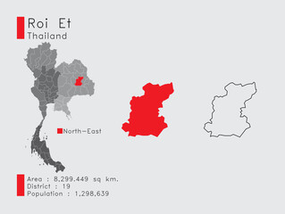 Roi Et Position in Thailand A Set of Infographic Elements for the Province. and Area District Population and Outline. Vector with Gray Background.