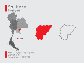 Sa Kaeo Position in Thailand A Set of Infographic Elements for the Province. and Area District Population and Outline. Vector with Gray Background.