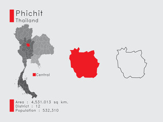 Phichit, province, thailand, position, graphic, map,  country, geography, vector, cartography, illustration, map, design, travel, isolated, symbol, background, national, concept, nation, world, 