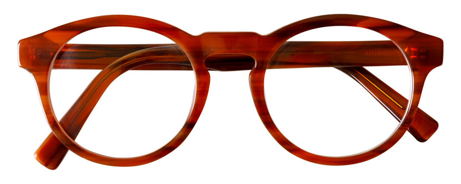 isolated front view of brown men's glasses on white background