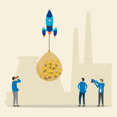 Concept of many ideas for starting a business. Business project startup process, ideas through planning and strategy, time management. an idea that many rockets carry.