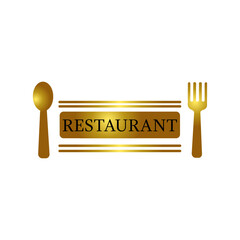 Luxury Restaurant  logo  with gold Spoon and Fork  for Restaurant ,Bar ,cafe etc