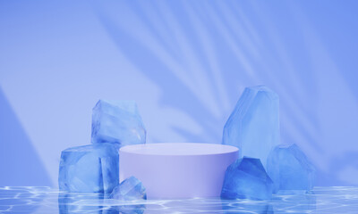 Mockup 3d Podium with crystal. jewelry concept. Geometric shape. Abstract background. 3d render illustration