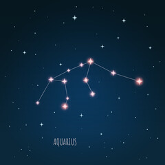 night sky with stars, constellation scheme Aquarius, zodiac sign © iryna
