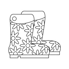 Boots. Boots, felt boots with a pattern of flowers. Cartoon vector black and white illustration.