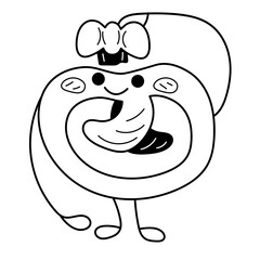 Pretzel cute1. A cute smiling pretzel with a chef's hat. Cartoon vector black and white illustration.