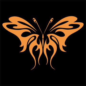 Orange butterfly silhouette vector design on black background