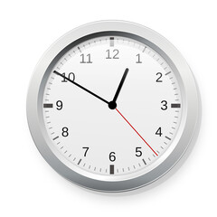 Round white and silver metal hands clock (isolated)