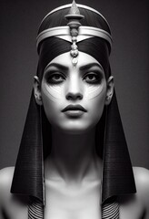 Portrait of a beautiful Egyptian priestess with makeup. Image of an ancient princess. 3D rendering