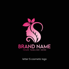  S beauty cosmetic logo- S letter with women face and leaf logo template