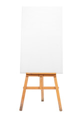 Blank canvas on a brown wooden easel - obrazy, fototapety, plakaty