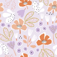 Küchenrückwand glas motiv Seamless floral pattern with hand drawn flowers and berries. Spring summer blossom background. Perfect for fabric design, wallpaper, apparel. Vector illustration © solodkayamari