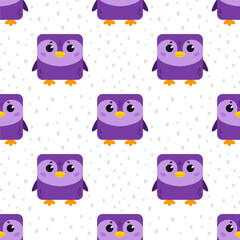 Penguin. Pattern with cute cartoon animals. Kawaii children's print with pets. Vector illustration for fabric, paper, wallpaper, packaging