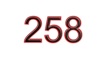 red 258 number 3d effect white background