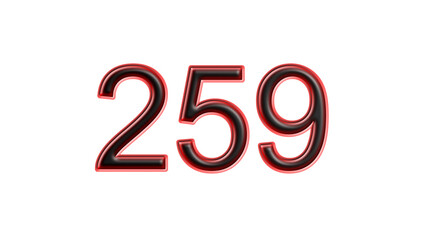red 259 number 3d effect white background