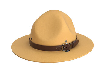 Scout hat, Ranger hat, sand-colored campaign hat with leather belt, 3d render