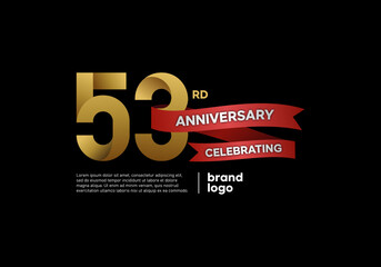 53 years anniversary celebration icon and logo design template with gold and red color on black background