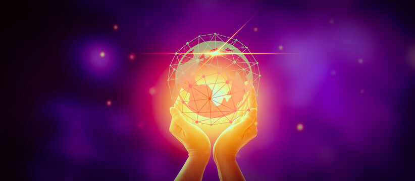  hand holding a virtual globe with global network connection big data analytics and smart business ideas global business ideas future digital link technology 