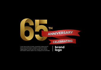 65 years anniversary celebration icon and logo design template with gold and red color on black background